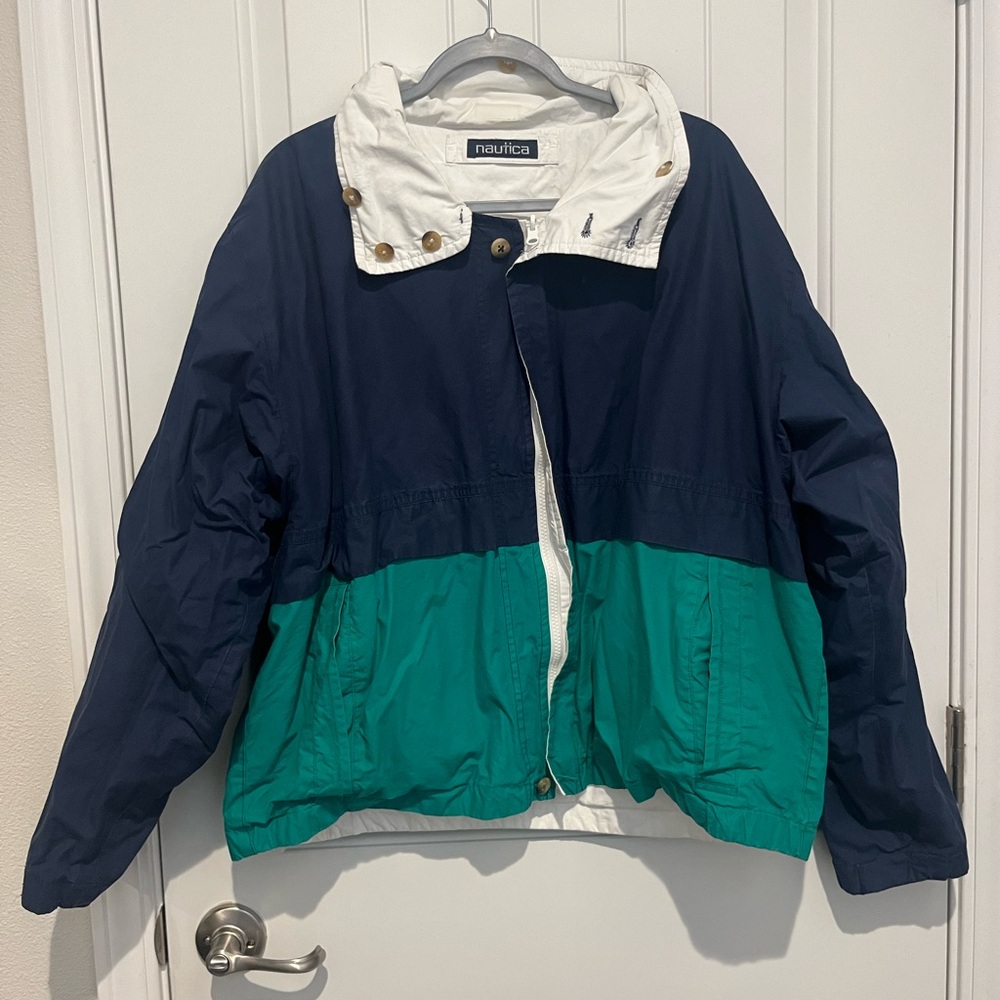 Nautica Navy and White Button-Up Jacket